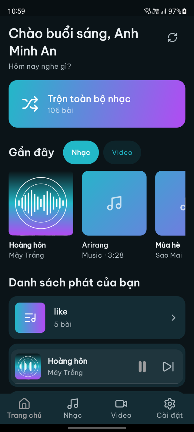 Màn hình trang chủ Splayer